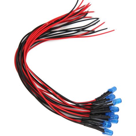 Lot de 100 diodes électroluminescentes (LED) transparentes 12 V, 5 mm, précâblées avec un fil de 20 cm, bleu à bleu. (1/5)