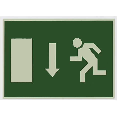 Cartello fluorescente in PVC uscita di emergenza giù 21x29 cm VERDE E BIANCO