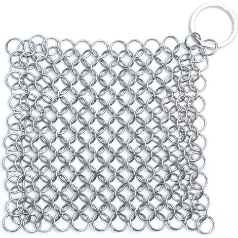 Nettoyeur de Fonte en Acier Inoxydable 4X 4 Pouce Récureur en Cotte de Mailles, Acier Inoxydable Filet Maille Pot Poêle Fonte Nettoy (1/4)