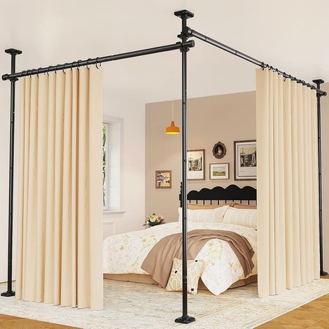 Séparateur de pièce sans perçage – Tringle à rideaux autoportante, hauteur (122 à 305 cm) et largeur (70 à 177 cm), réglable, paroi de séparation stable en acier inoxydable pour chaque pièce (1/5)