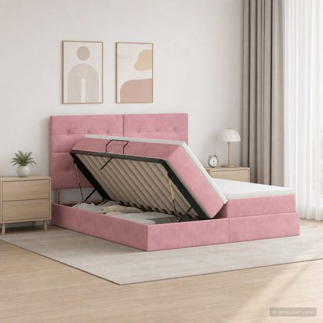 vidaXL Lit de Rangement avec tête de lit Rose 180 x 200 cm Velours (1/5)