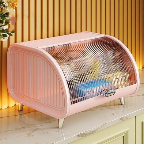 Großer Brotkasten für die Küchenarbeitsplatte, großes Fassungsvermögen, mit Acryl-Schiebetür, geeignet für Küchenecken, rosa (1/5)