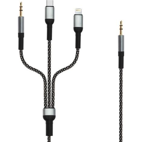 Câble Audio - LinQ - 3 en 1 - 1.5m - USB-C, Lightning, Jack 3.5mm - Haute Résolution (1/5)