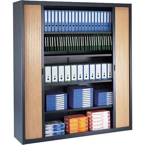 Armoire haute à rideaux démontables décor bois Largeurs spécifiques 200 x 180 cm anthracite-hêtre - Maxiburo