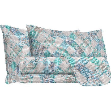 Set Lenzuola Matrimoniale con Stampa Sopra Sotto e Federe in Cotone Athena Eva Blu (1/3)