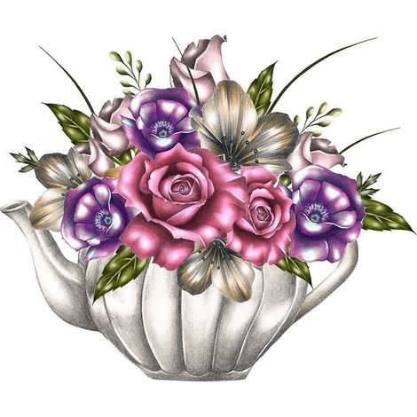 Swarovski Card Square CL0329 Blumen in einer Teekanne