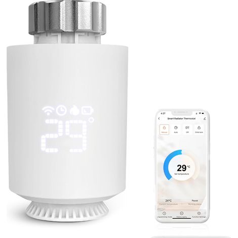 Thermostatique Intelligente, Tête Thermostatique Connectée au Wi-FI Via ZigBee, Thermostat de Radiateur Intelligent, Réglez la Température à Distance Via l'Application Mobile (1/5)