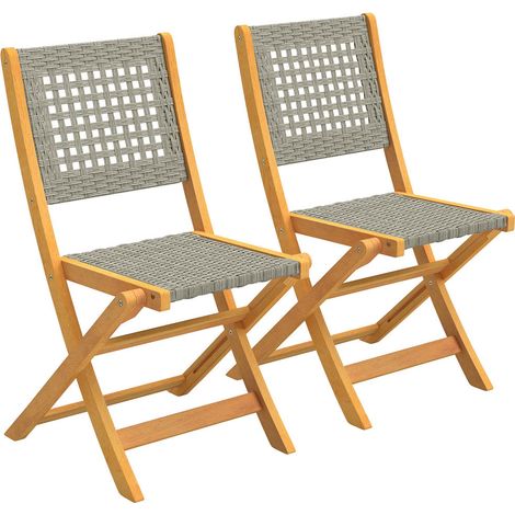 Balcon ou terrasse, gagnez de la place avec ce lot de 2 chaises pliantes en rotin PE gris (1/5)