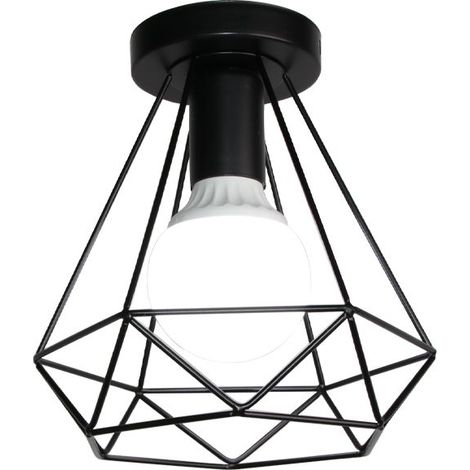 Lampe de Plafond 20cm Diamant Plafonnier Cage en Métal Noir Luminaire pour Balcon Couloir Entrée 1PCS (1/5)