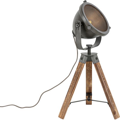 Industrial Tripod Table Lamp Steel with Wood Tiltable - Emado