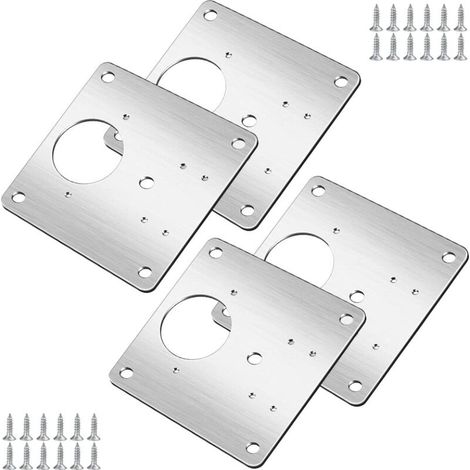 Lot de 4 plaques de réparation de charnière d’armoire avec trous et 24 vis, pour bois, meubles, étagères – DELKEVIC (1/5)