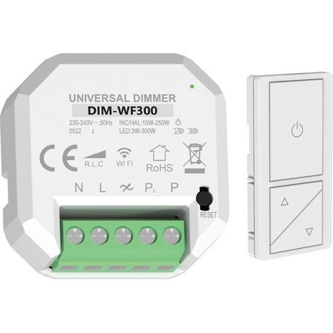 Alcapower Smart Dimmer 230V AC 300W per lampade LED, CFL, incandescenza e alogene con controllo remoto tramite smartphone e telecomando incluso
