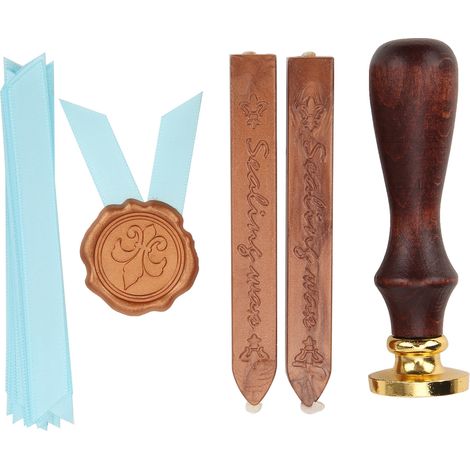 Kit de Sceau à Cire Ancien en Bois pour Correspondance et Cartes avec Écrin Élégant (1/5)