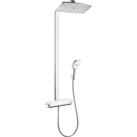 Hansgrohe – Colonne de douche mécanique 380mm – Pomme haute 1 jet – Finition blanc/chromé – Pour douche à effet pluie (1/5)