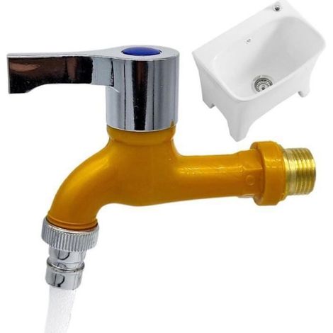Robinet de Salle de Bain en PP, Mitigeur Lavabo, Robinet Mural Jaune, Résistant à 2.0Mpa (1/4)
