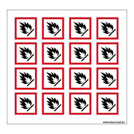 Planche de Pictogrammes MATIERES SOLIDES INFLAMMABLES (SGH02PL) - Planche de 16 adhésifs - 40 x 40 mm