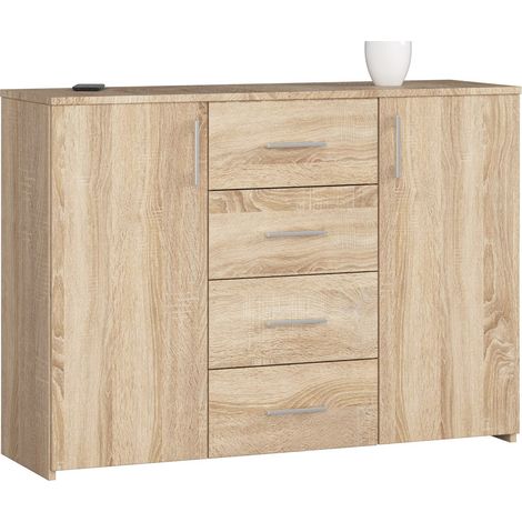 Kommode AKORD K45 Sonoma-Eiche 110 cm 2 Türen 4 Schubladen 4 Ebenen B110 x H80 x T35 cm (1/5)