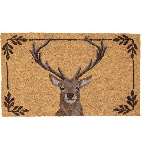 Paillasson d'Entrée en Fibre de Coco avec Motif Cerf Tapis de Sol Marron 75 x 45 cm - PANGIVO (1/3)