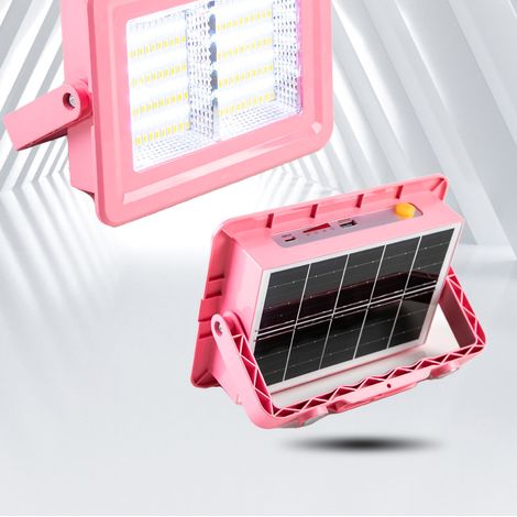 Nouveau projecteur solaire pour cours extérieures, LED, étanche, cinq niveaux d'intensité réglables, charge rapide, lampe de secours portable, 500 W, projecteur rechargeable rose (1/5)