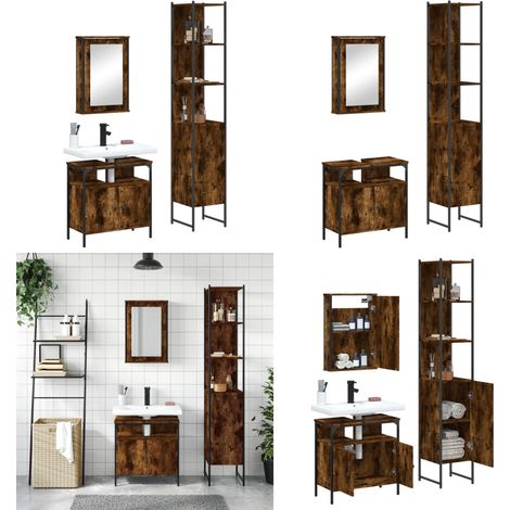 3-tlg. Badmöbel-Set Räuchereiche Holzwerkstoff - Badezimmermöbel - Badmöbel-Set - Holzwerkstoff - Rauchfarbe - Spiegelschrank - Home & Living (1/5)