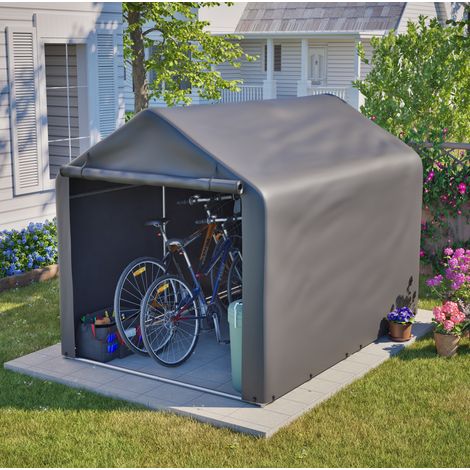 Garage per biciclette grigio 160 x 220 x 165 cm con porta avvolgibile in PE impermeabile (1/5)