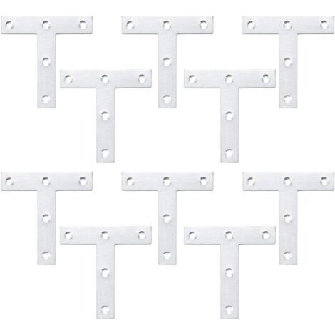 Supports en Forme de T, Plaque de Réparation Plate, Supports d'angle en Acier Inox, Plaques de Fixation Plates Droites pour Réparation de Fixation des Meubles de Jonction (10 Pièces, 80x80x1,5 mm) (1/5)