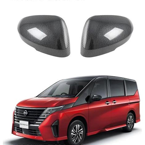 Passend für Nissan Selina Serena C28 (Modelljahr 2023): Rückspiegelabdeckung in Carbonfaser-Optik, Seitenfensterabweiser mit galvanisierter Beschichtung – Spiegelabdeckung aus Carbonfaser
