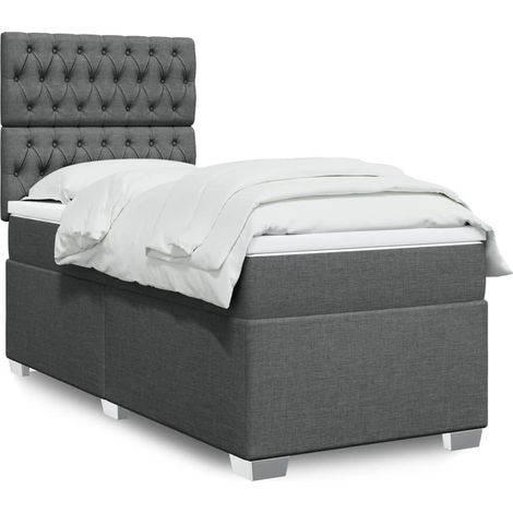 Cama box spring con colchón tela gris oscuro 80x200 cm (1/5)