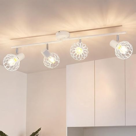 ZMH Spot Plafond LED 4 Éclairages Luminaire Blanc E14 Métal 350° Pivotable Lampe Salon Projecteur Plafond Cuisine Plafonnier Sans Ampoule (1/5)