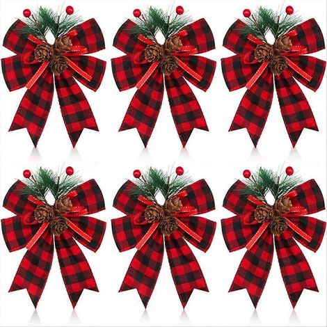 Set mit 12 schwarzen und roten Dekoschleifen für Weihnachtsbäume (1/5)