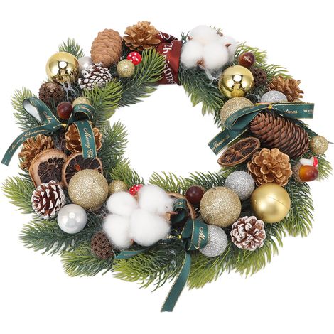 Weihnachtlicher Tannenzapfenkranz mit Wattebällchen, festliche Türgirlande für die Heimdekoration, Grün (1/5)