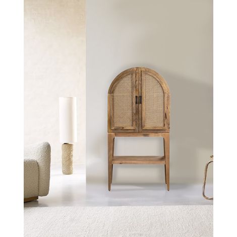 Wine Cabinet - Meuble bar en bois massif de manguier avec cannage naturel (1/5)