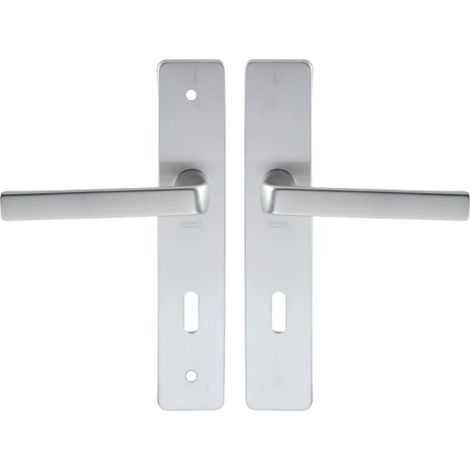 Set de Poignée de Porte sur Plaque - Version Clé L pour Porte de Chambre et de Bureau - Entraxe 195 mm - Matériau Aluminium Résistant - Finition Argent (1/5)