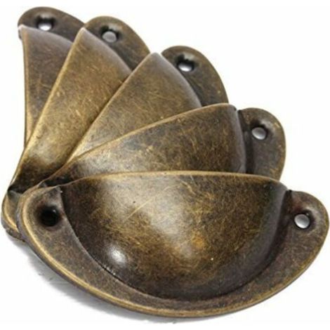 10pcs Poignée de Coquille Vintage pour Tiroir Armoire Meuble Cuisine, Fer Incurvé Bouton de Porte de Placard Retro 8,2 cm x 3,5 cm Laiton Antique