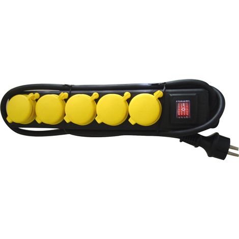 uniTEC 47555 FR - Presa multipla da tavolo IP44, 5f, 1,5m, H07RN-F3G, 1,5mm², colore: Nero/Giallo (1/2)