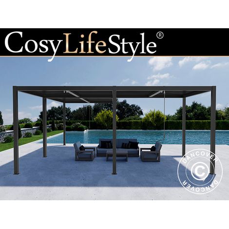 Pérgola cenador de jardín bioclimático San Pablo Alu+, 3x3m, 4x5,8m, Negro, 2 uds. - Dancover (1/2)
