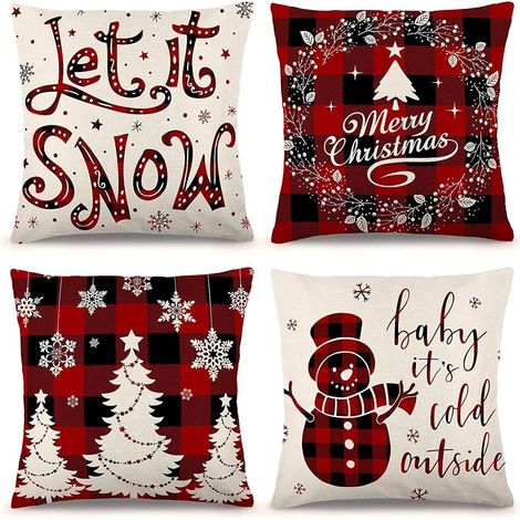 Housses de coussin de Noël, taies d'oreiller, 45 x 45 cm, lot de 4, décorations de Noël, conviennent aux canapés et aux lits.