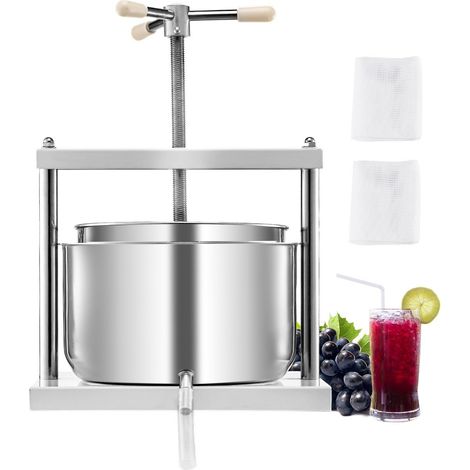 Pressoir à Fruits Manuel 12 L, Presse à Vin avec 2 Barils en Acier Inoxydable, avec Poignée Triangulaire, Nettoyage Facile, Presse à Jus, Raisin, Cidre de Pomme pour la Cuisine et la Maison (1/5)