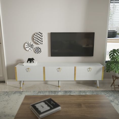 Decorotika - Milagro Three Cabinets Meuble TV Meuble TV Meuble TV - Blanc and Doré(e) (1/4)