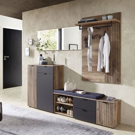 Modernes Garderobenset LORIENT-36 in Cosmos grau matt mit Flagstaff Eiche Umbra Nb., B/H/T ca. 231/204/38 cm (1/5)
