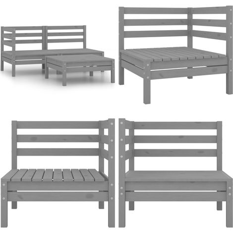 3-tlg. Garten-Lounge-Set Massivholz Kiefer Grau - Gartenmöbel - Loungeset - Rattan Gartenmöbel - Kiefernholzmöbel - Gartenecke - Home & Living (1/5)