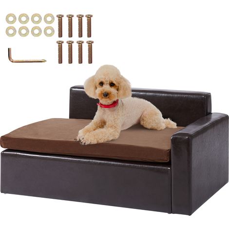 VEVOR Sofá para Mascotas, Sofá para Perros y Gatos de Tamaño Mediano, Sofá Cama de Cuero Suave para Perros, Sofá para Gatos de Carga de 50 kg, 710 x 505 x 335 mm, Negro, Peso de Sofá de 8,2 kg