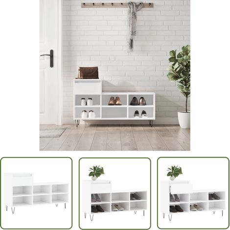 The Living Store Schuhregal Hochglanz-Weiß 102x36x60 cm Holzwerkstoff - Schuhschrank - Schuhregal - Holzwerkstoffmöbel - Garderobe - Aufbewahrungsbox (1/5)
