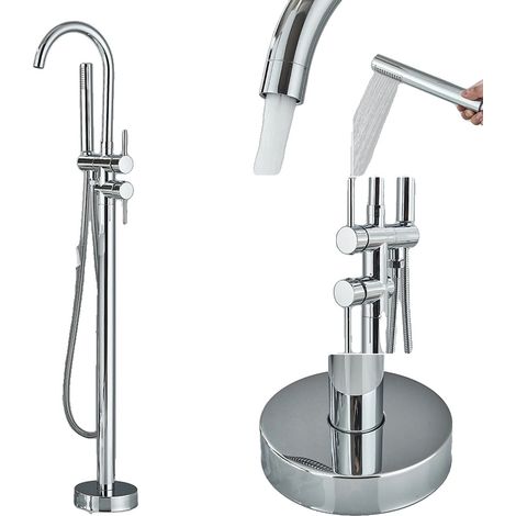 Mitigeur de bain, monté au sol, contrôle à double poignée, Chrome B (1/2)