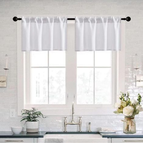Cantonnière de cuisine imperméable avec couvre-tringle de 40 cm pour petites portes d'entrée et fenêtres, lot de 2 - Blanc (1/5)