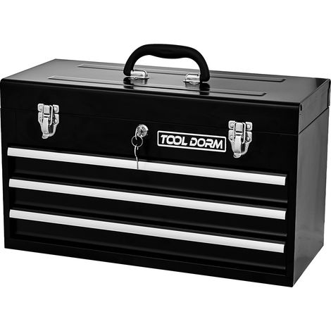 Boîte à outils en acier 51,5 cm avec 3 tiroirs et revêtement protecteur noire, portable avec serrure (1/5)