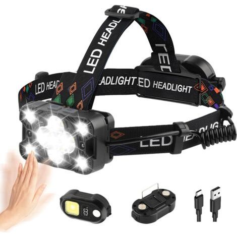 Lampe Frontale LED Ultra Puissante Rechargeable avec Feu Arrière Amovible, 9 Modes pour Capteur de Mouvement, Ajustable 225°, IPX4 Étanche, Convient pour Randonnée Camping Pêche Course (1/5)