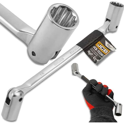 JCB Steckschlüssel 16-17 mm, doppelseitig, Chrom-Vanadium-Stahl, 12-kant
