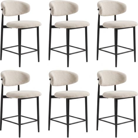 Lot de 6 chaises de bar Lulu - Tissu Chenille Déperlant Blanc Cassé / Pieds Noirs (1/5)