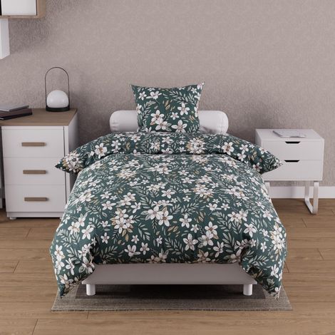 Parure Housse de Couette Coton 57 Fils 140x200 cm Manon Vert (1/5)
